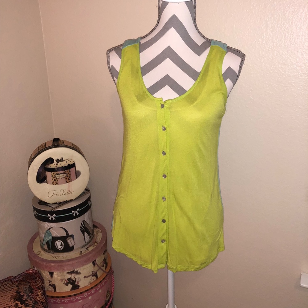 Charming Charlie Green & Cyan Button Down Tank Top